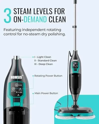 homsis Steam Mop Floor Steamer Scrubber for Hard Surfaces | 266°F Power & Reusable Pads thumbnail 5