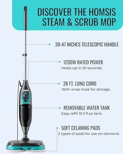 homsis Steam Mop Floor Steamer Scrubber for Hard Surfaces | 266°F Power & Reusable Pads thumbnail 6