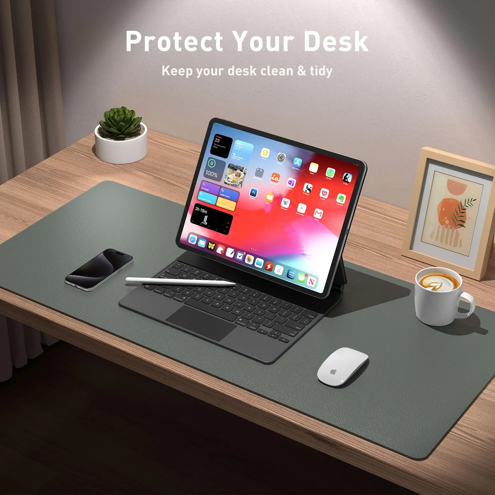 Aothia Jungle Green Desk Pad Protector 122cm x 43cm (48"x17") | Smooth PU Leather for Office & Home - view 3