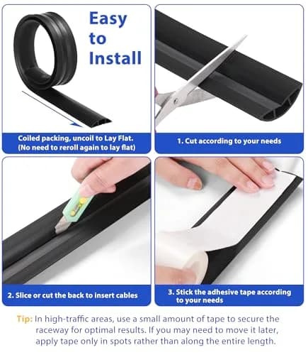 ZhiYo Floor Cord Cover 4ft (1.22m) Black | Hides 1-2 Cables, Prevents Tripping Hazards thumbnail 6
