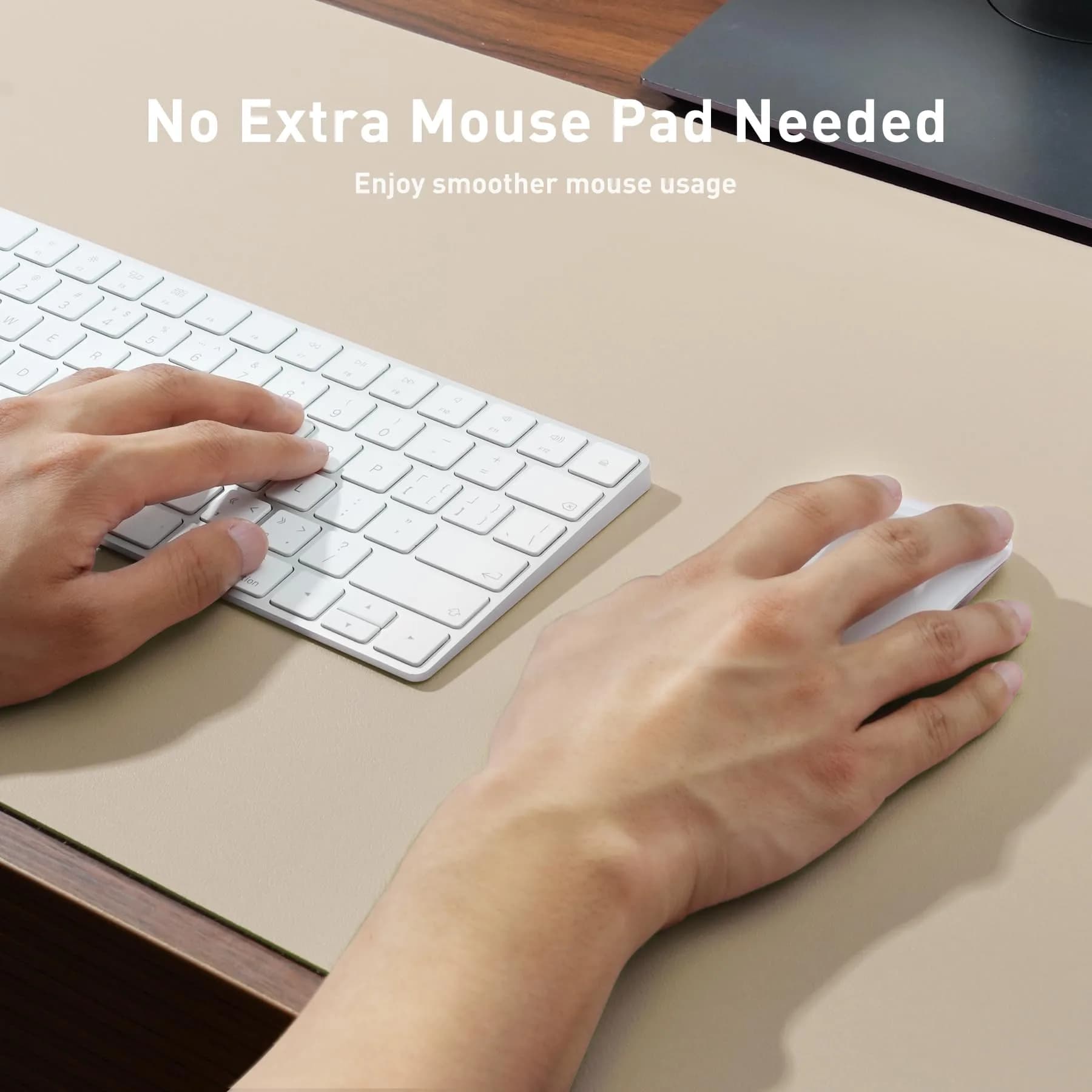 Aothia PU Leather Desk Pad Protector, Large Mouse Pad, Non-Slip PU Leather Desk Blotter, Laptop Desk Pad, Waterproof Desk Writing Pad for Office and Home (48"x17", Beige) - view 4