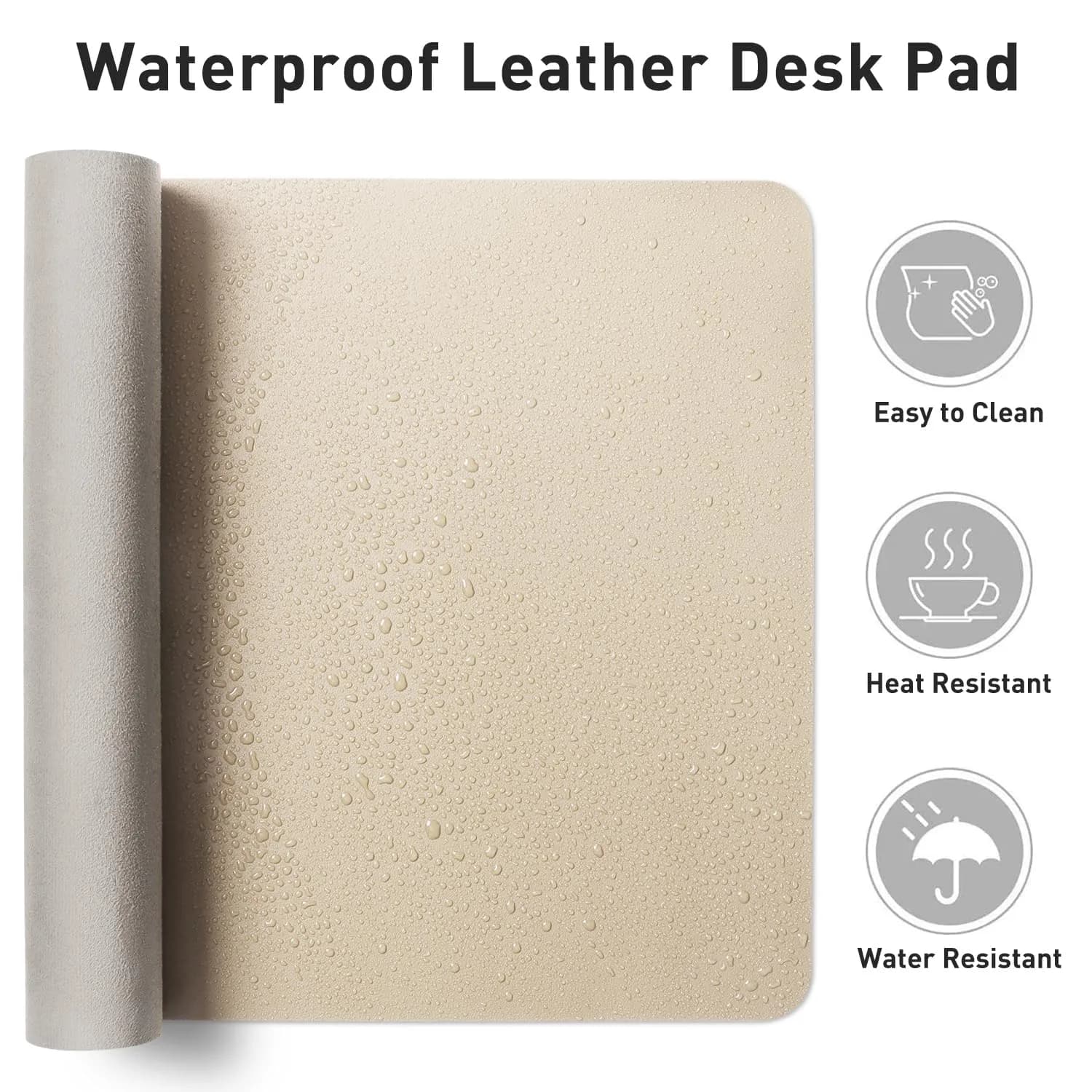 Aothia PU Leather Desk Pad Protector, Large Mouse Pad, Non-Slip PU Leather Desk Blotter, Laptop Desk Pad, Waterproof Desk Writing Pad for Office and Home (48"x17", Beige) - view 6