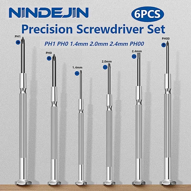 NINDEJIN 6PCS Precision Screwdriver Set, Flathead & Phillips, Chrome Vanadium Steel, Micro & Standard Sizes thumbnail 2