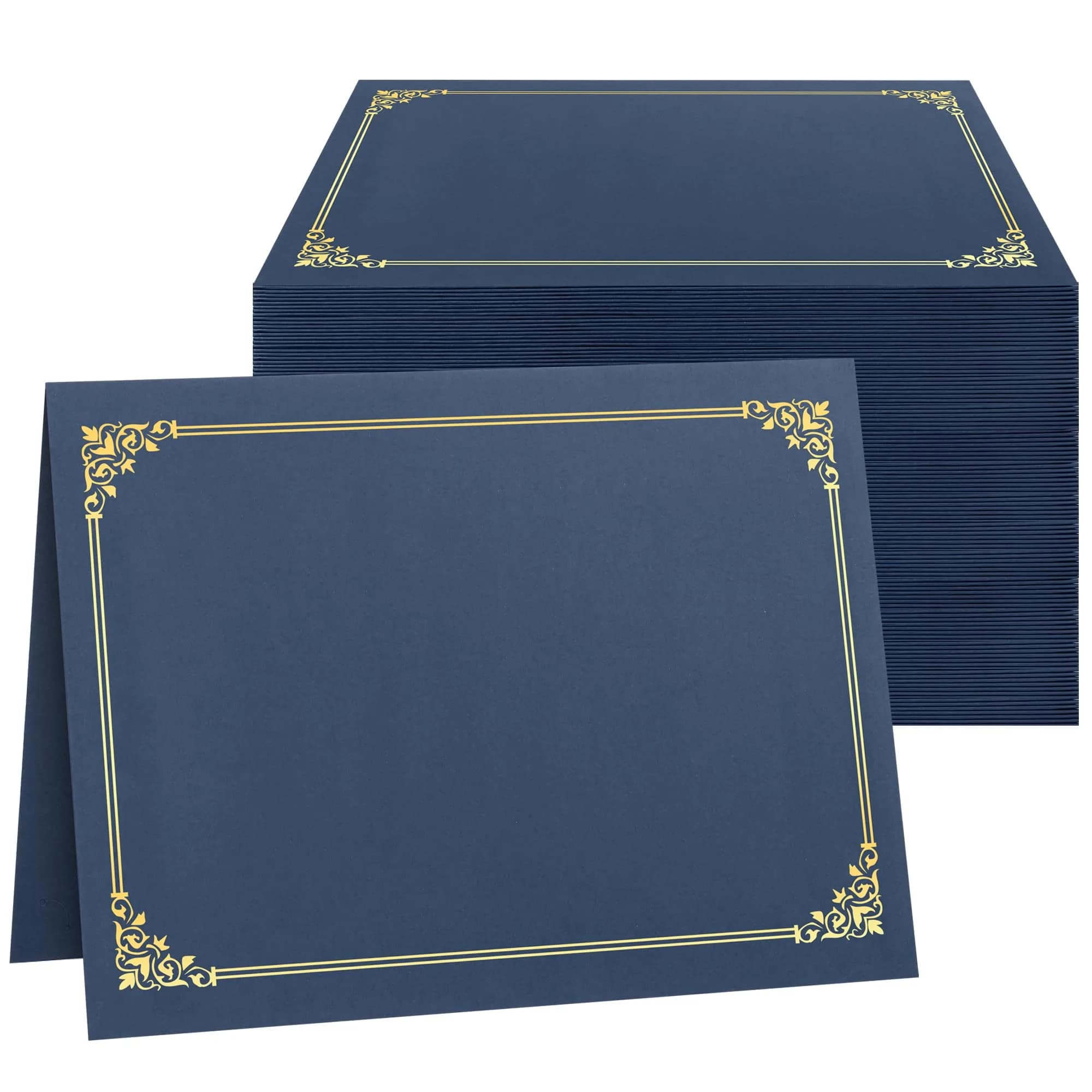 SUNEE Navy Blue Diploma Holders with Gold Foil Border | 100 Pack Letter Size 8.5 x 11 Certificate Covers — Navy Blue