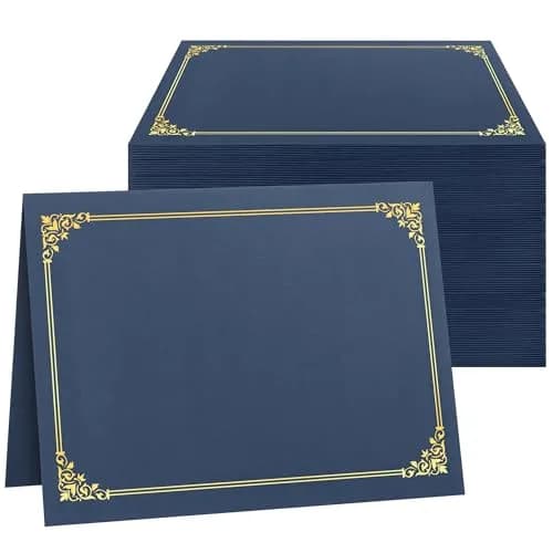 SUNEE Navy Blue Diploma Holders with Gold Foil Border | 100 Pack Letter Size 8.5 x 11 Certificate Covers thumbnail 1