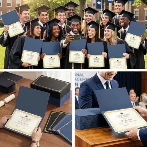 SUNEE Navy Blue Diploma Holders with Gold Foil Border | 100 Pack Letter Size 8.5 x 11 Certificate Covers thumbnail 7