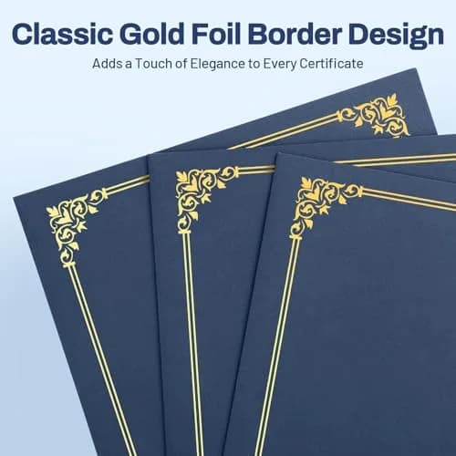 SUNEE Navy Blue Diploma Holders with Gold Foil Border | 100 Pack Letter Size 8.5 x 11 Certificate Covers thumbnail 2