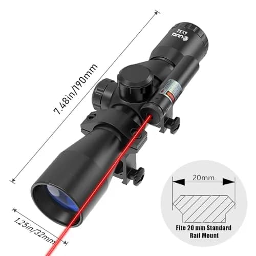 UUQ Tactical 4X32 Compact Rifle Scope with Red Laser | 1" Tube, 32mm Objective, Fog & Shock Resistant thumbnail 2