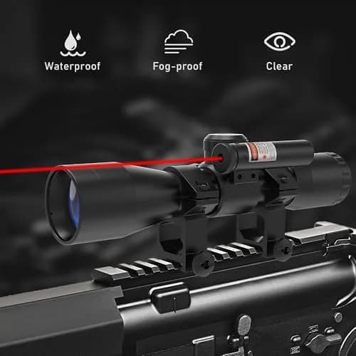 UUQ Tactical 4X32 Compact Rifle Scope with Red Laser | 1" Tube, 32mm Objective, Fog & Shock Resistant thumbnail 3