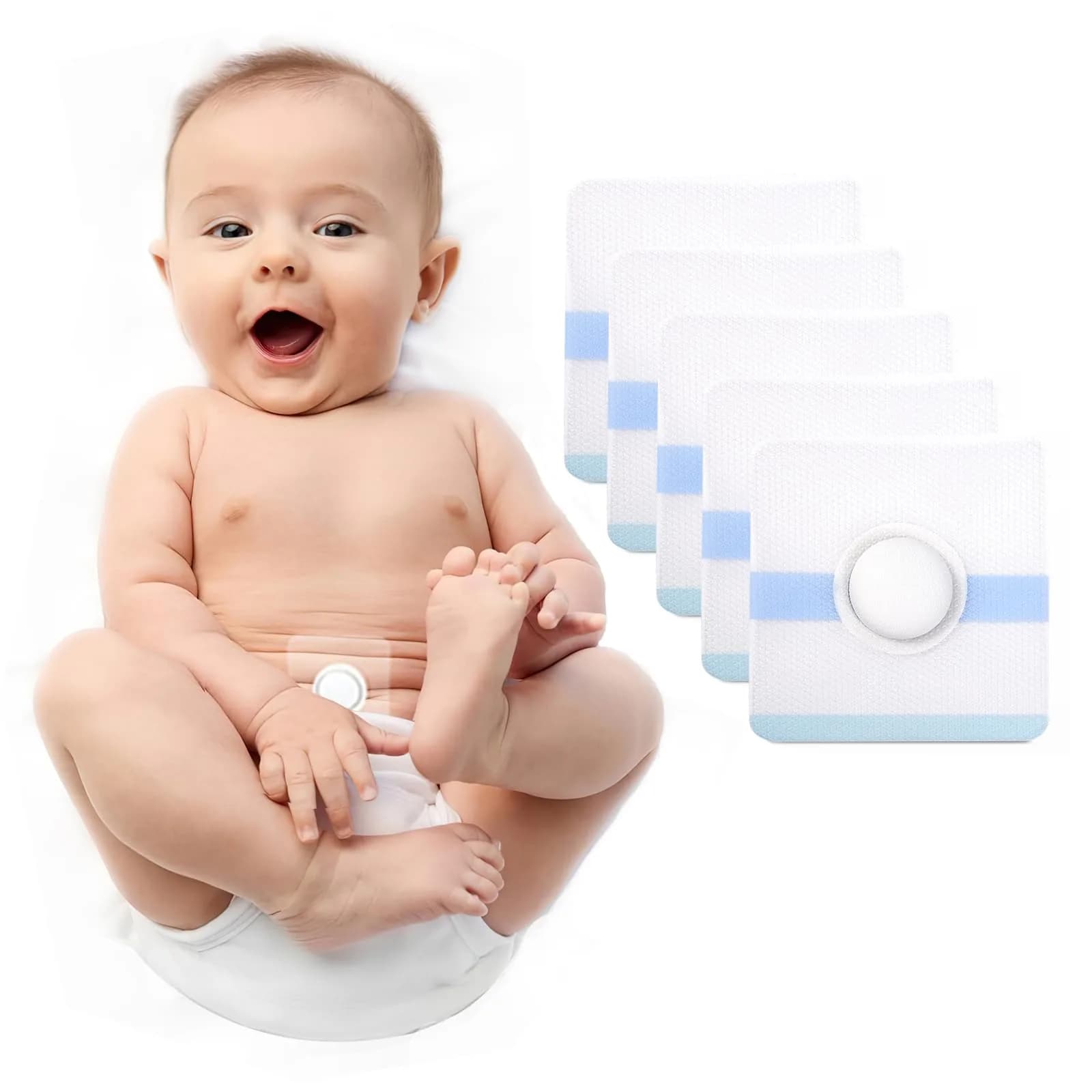 ENLUNTRA Belly Button Shaper with Waterproof Cotton Pads 8×8cm | Infant Navel Support for Baby's Comfort — white