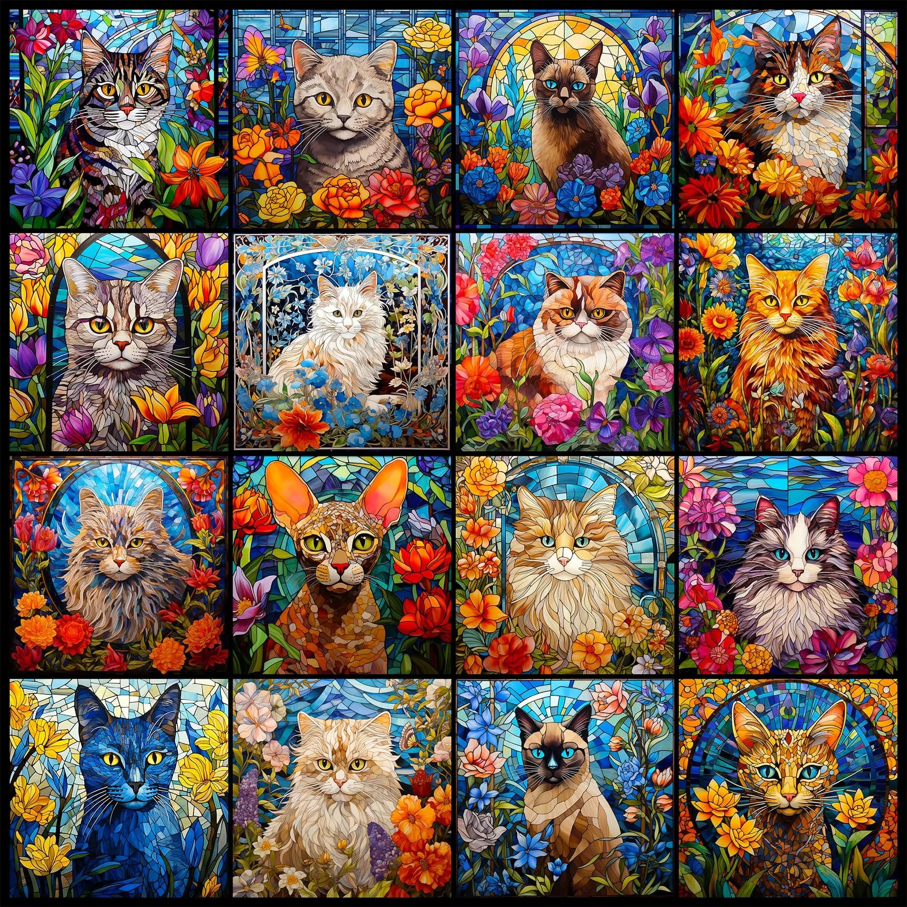 Bgraamiens Stained Glass Cat Puzzle 1000 Pieces | 61 cm (24 in) Square, Multicolor Kitten Collage — Multicolor