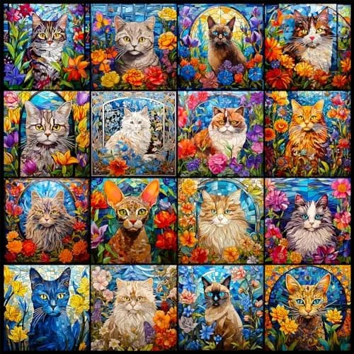 Bgraamiens Stained Glass Cat Puzzle 1000 Pieces | 61 cm (24 in) Square, Multicolor Kitten Collage thumbnail 1