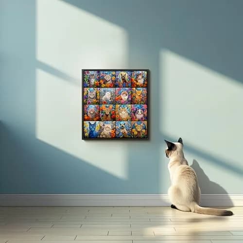 Bgraamiens Stained Glass Cat Puzzle 1000 Pieces | 61 cm (24 in) Square, Multicolor Kitten Collage thumbnail 6