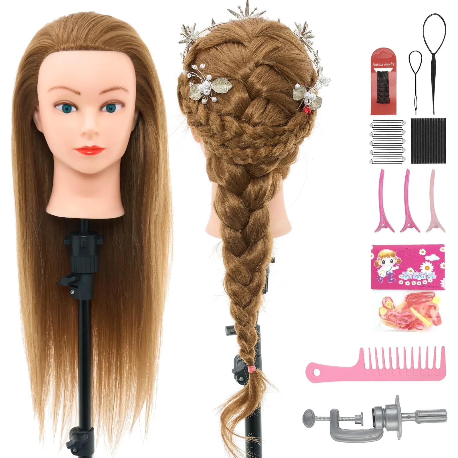 Neverland Beauty & Health 28Inch 80% Real Hair Mannequin Head for Makeup Styling (Dark Brown) — Blonde