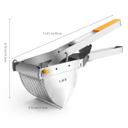 LHS Stainless Steel Potato Ricer and Masher, Heavy Duty Food Masher with Ergonomic Grip, Extra Large Capacity, Dishwasher Safe (Orange) thumbnail 5
