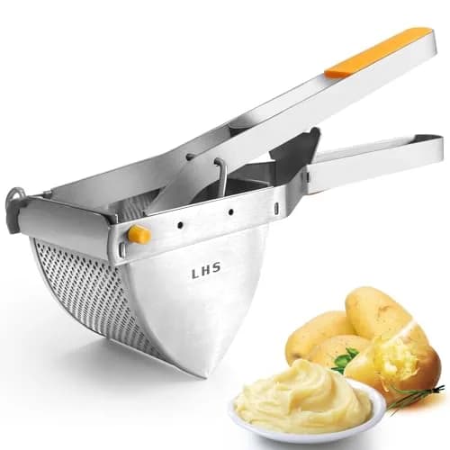 LHS Stainless Steel Potato Ricer and Masher, Heavy Duty Food Masher with Ergonomic Grip, Extra Large Capacity, Dishwasher Safe (Orange) thumbnail 1