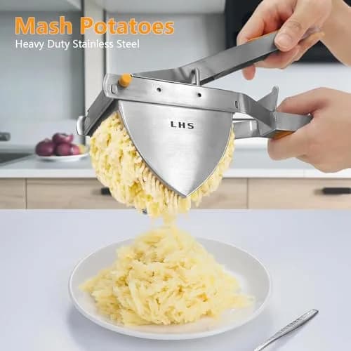 LHS Stainless Steel Potato Ricer and Masher, Heavy Duty Food Masher with Ergonomic Grip, Extra Large Capacity, Dishwasher Safe (Orange) thumbnail 2