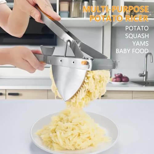 LHS Stainless Steel Potato Ricer and Masher, Heavy Duty Food Masher with Ergonomic Grip, Extra Large Capacity, Dishwasher Safe (Orange) thumbnail 3