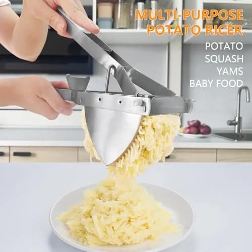 LHS Stainless Steel Potato Ricer and Masher, Heavy Duty Food Masher with Ergonomic Grip, Extra Large Capacity, Dishwasher Safe (White) | 680g (1.5 lb) thumbnail 4