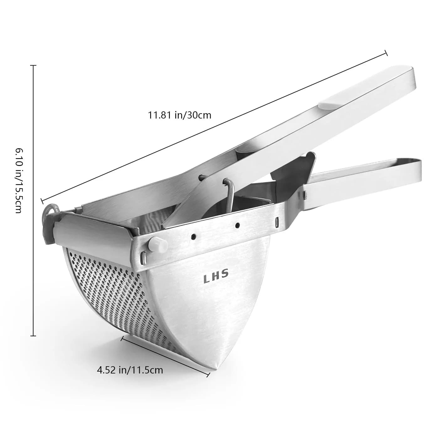 LHS Stainless Steel Potato Ricer and Masher, Heavy Duty Food Masher with Ergonomic Grip, Extra Large Capacity, Dishwasher Safe (White) | 680g (1.5 lb) - view 6
