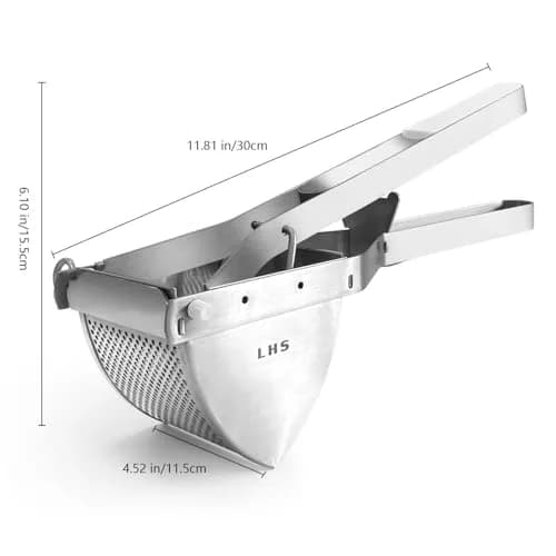 LHS Stainless Steel Potato Ricer and Masher, Heavy Duty Food Masher with Ergonomic Grip, Extra Large Capacity, Dishwasher Safe (White) | 680g (1.5 lb) thumbnail 6