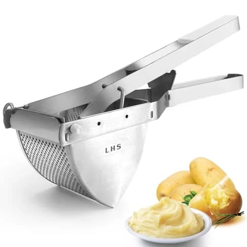 LHS Stainless Steel Potato Ricer and Masher, Heavy Duty Food Masher with Ergonomic Grip, Extra Large Capacity, Dishwasher Safe (White) | 680g (1.5 lb) thumbnail 1
