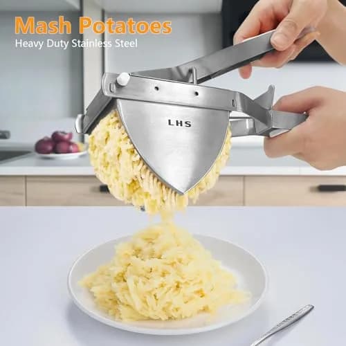 LHS Stainless Steel Potato Ricer and Masher, Heavy Duty Food Masher with Ergonomic Grip, Extra Large Capacity, Dishwasher Safe (White) | 680g (1.5 lb) thumbnail 2