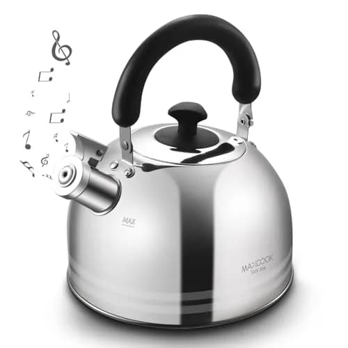 MAXCOOK Whistling Tea Kettle 3L (101.4 Fl Oz) Mirror Polish Stainless Steel Stove Top Kettle with Anti-Heat Handle | Induction Ready thumbnail 1