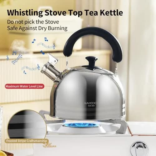 MAXCOOK Whistling Tea Kettle 3L (101.4 Fl Oz) Mirror Polish Stainless Steel Stove Top Kettle with Anti-Heat Handle | Induction Ready thumbnail 5