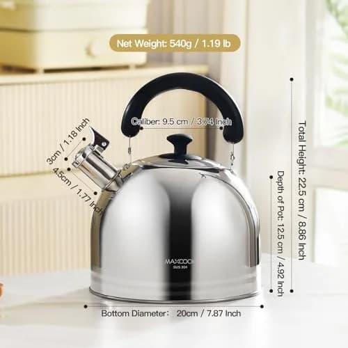 MAXCOOK Whistling Tea Kettle 3L (101.4 Fl Oz) Mirror Polish Stainless Steel Stove Top Kettle with Anti-Heat Handle | Induction Ready thumbnail 2