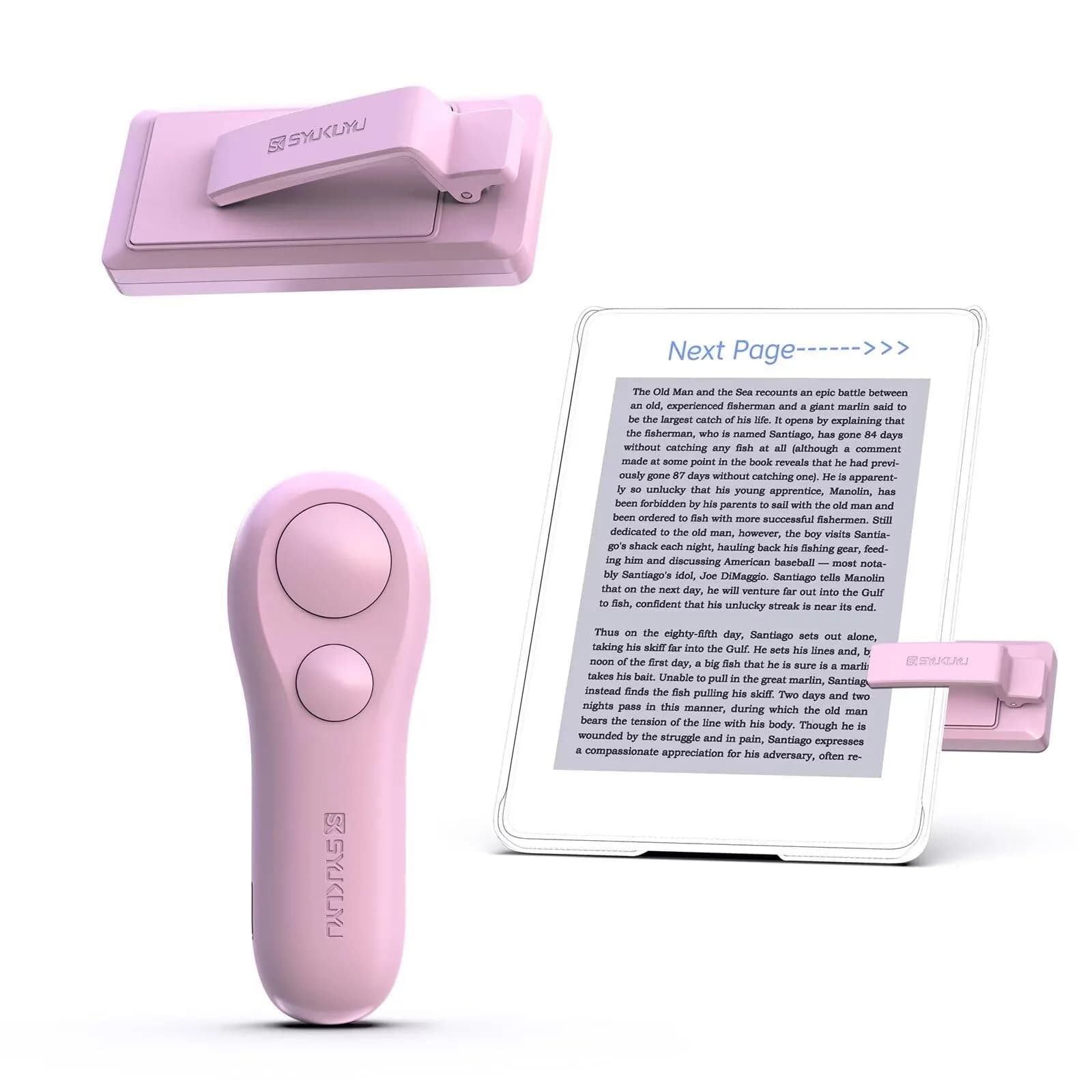 SK SYUKUYU RF Remote Control Page Turner for Kindle, iPad, iPhone, Android Tablets, Surface - Green | Hands-Free Reading & Photography — Pink