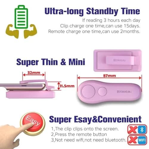 SK SYUKUYU RF Remote Page Turner for Kindle, iPad, Tablets & Phones | Pink, 30m Range thumbnail 3