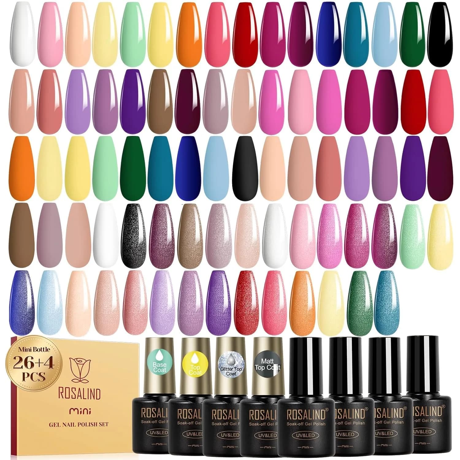 ROSALIND 30pcs Gel Nail Polish Set with Base and Gel Top Coat, 5.1 fl oz (156ml) | Professional Salon Quality for DIY Manicures — Rose Serise