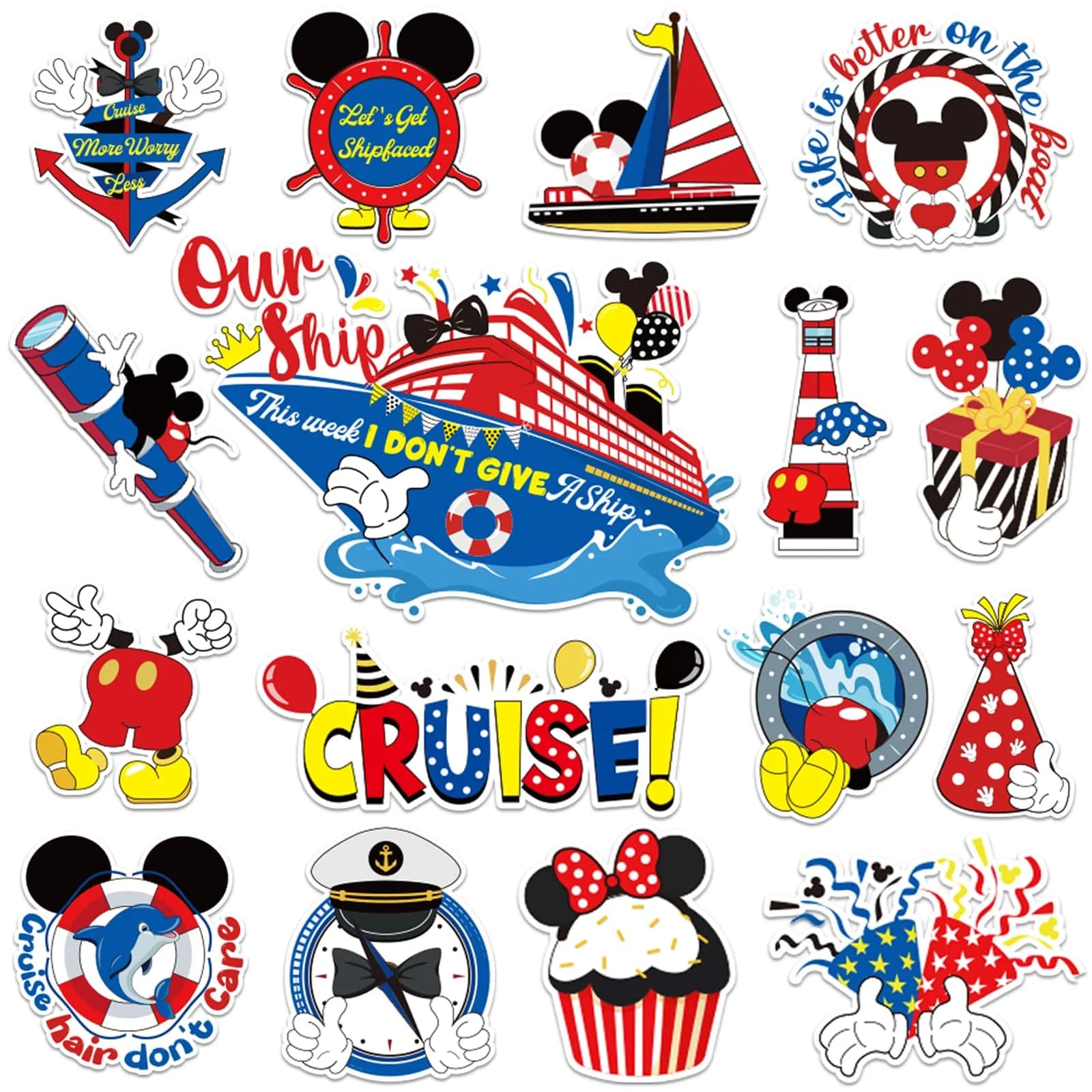 Lionoble 16pcs Reflective Mouse & Cruise Door Magnets | Summer Magnetic Stickers for Cars & Refrigerator — Dark Blue and Red