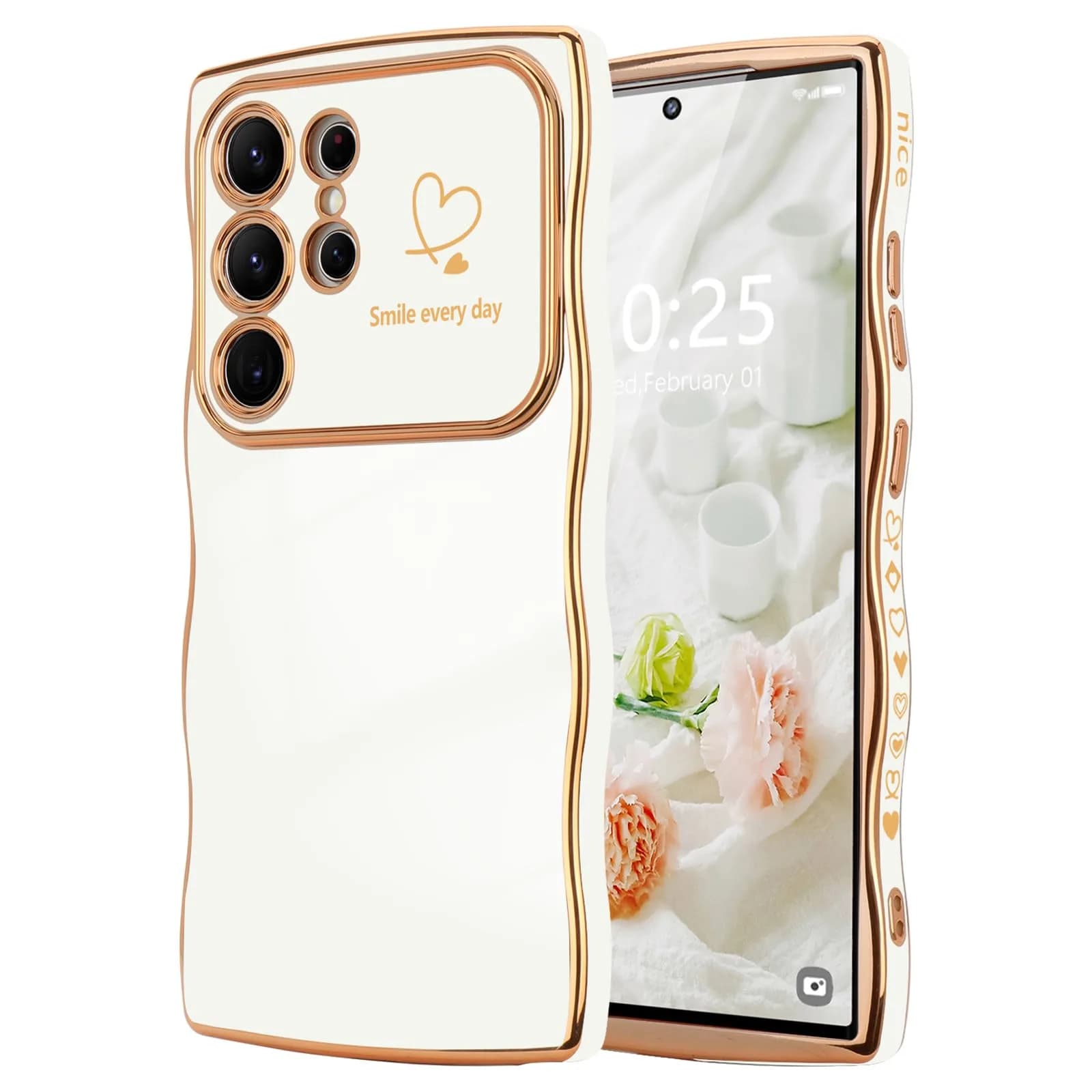 LCHULLE Samsung Galaxy S24 Ultra Case for Women Girls Cute Wave, White | Drop & Camera Protection