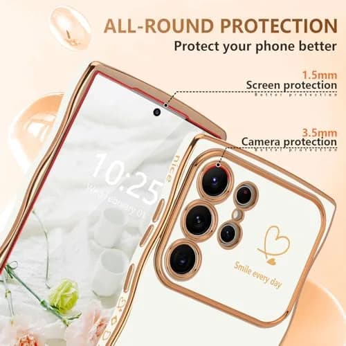 LCHULLE Samsung Galaxy S24 Ultra Case for Women Girls Cute Wave, White | Drop & Camera Protection thumbnail 4