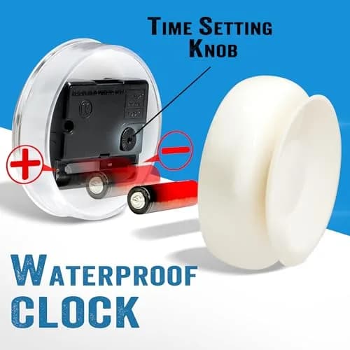 Betus Waterproof Bathroom Shower Clock with Large Suction Cup - Silent, Water Proof, Battery Operated Wall Clock for Toilet, Kitchen, Bedroom (White, 2-Pack) thumbnail 3