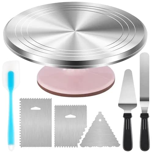 Kootek 12" Aluminum Cake Turntable Set for Decorating | Durable & Smooth Rotation (70-120 chars) thumbnail 1