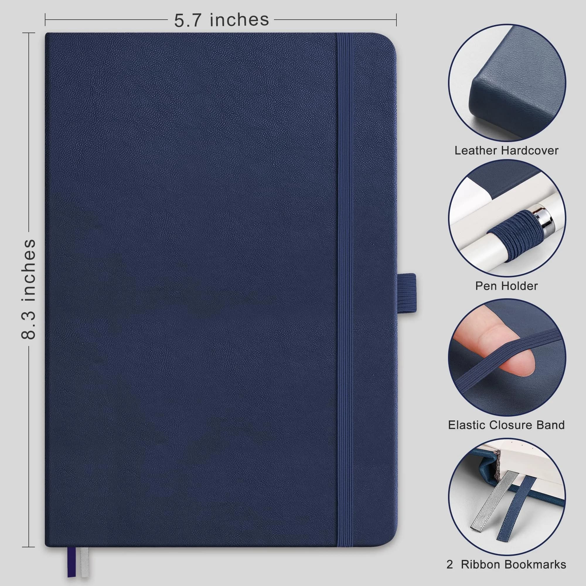 RETTACY Dotted Journal Notebook A5 Navy Blue 192 Pages | Smooth Acid-Free Paper for Bullet Journaling - view 2