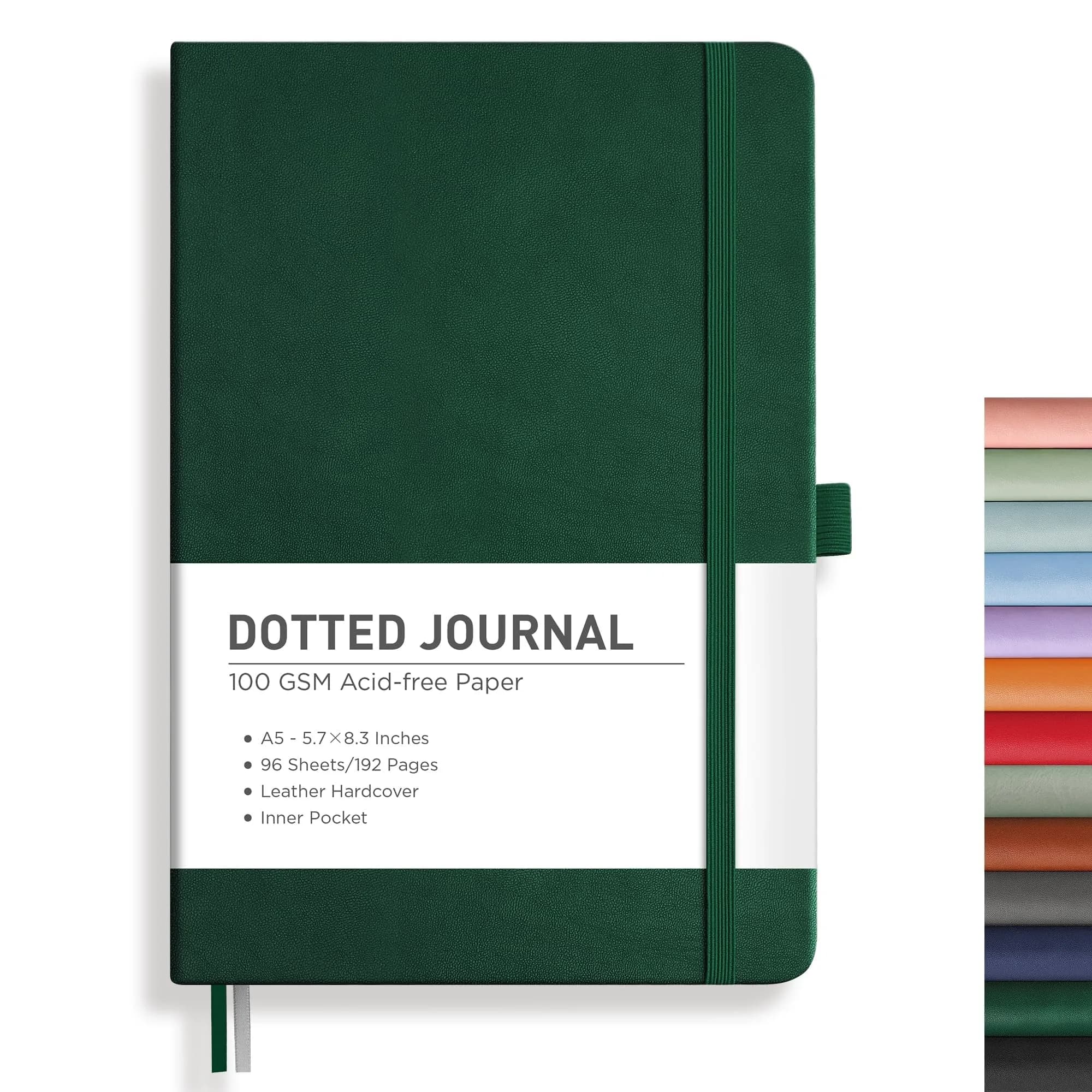 RETTACY Dotted Journal Notebook A5 Dark Green 192 Pages | Acid-Free Paper for Journaling - main product image