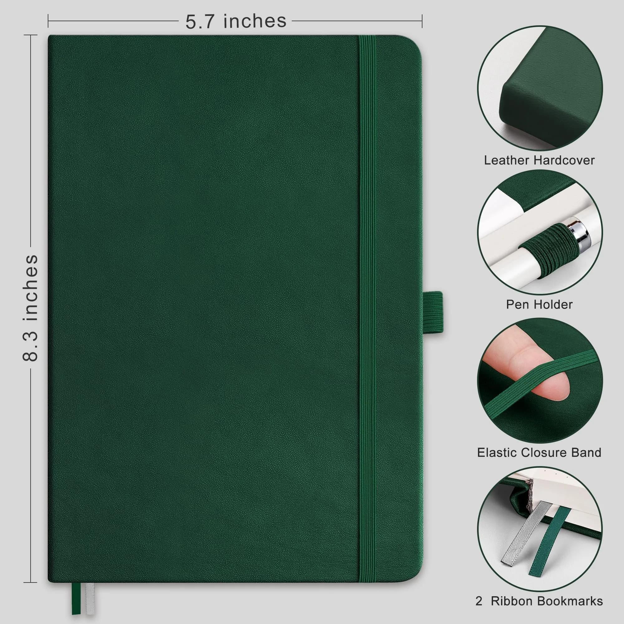 RETTACY Dotted Journal Notebook A5 Dark Green 192 Pages | Acid-Free Paper for Journaling - view 2