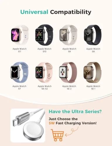 Amasuki Magnetic Fast Charging Cable for Apple Watch 1m (3.3ft) | USB-A to iWatch Series 1-9 Ultra 1-3 SE thumbnail 3