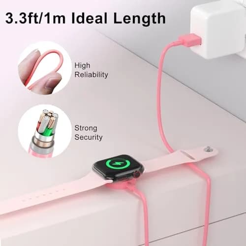Amasuki Pink Magnetic Fast Charging Cable for Apple Watch | 1m (3.3ft) USB-A thumbnail 5
