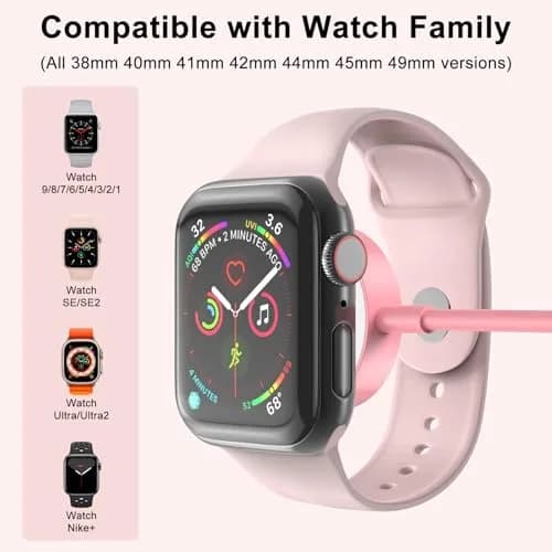 Amasuki Pink Magnetic Fast Charging Cable for Apple Watch | 1m (3.3ft) USB-A thumbnail 2