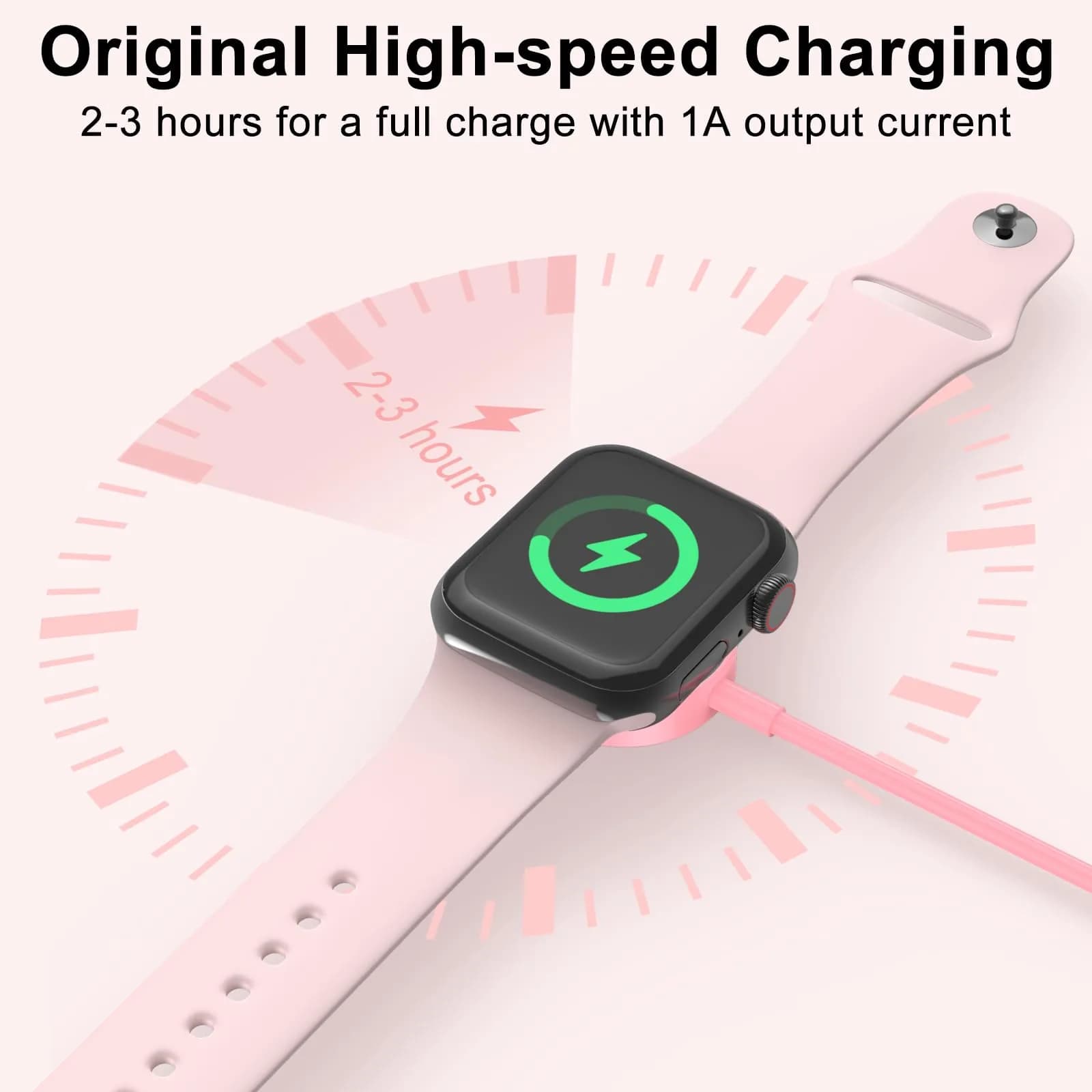 Amasuki Pink Magnetic Charging Cable for Apple Watch - USB A Wireless Charger for iWatch Series 1-11, SE, Ultra (3.3FT) - view 3