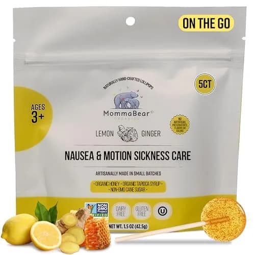 MommaBear Nausea & Motion Sickness Lollipops 5 Pack | Organic Ginger & Lemon Relief for Kids & Adults thumbnail 1