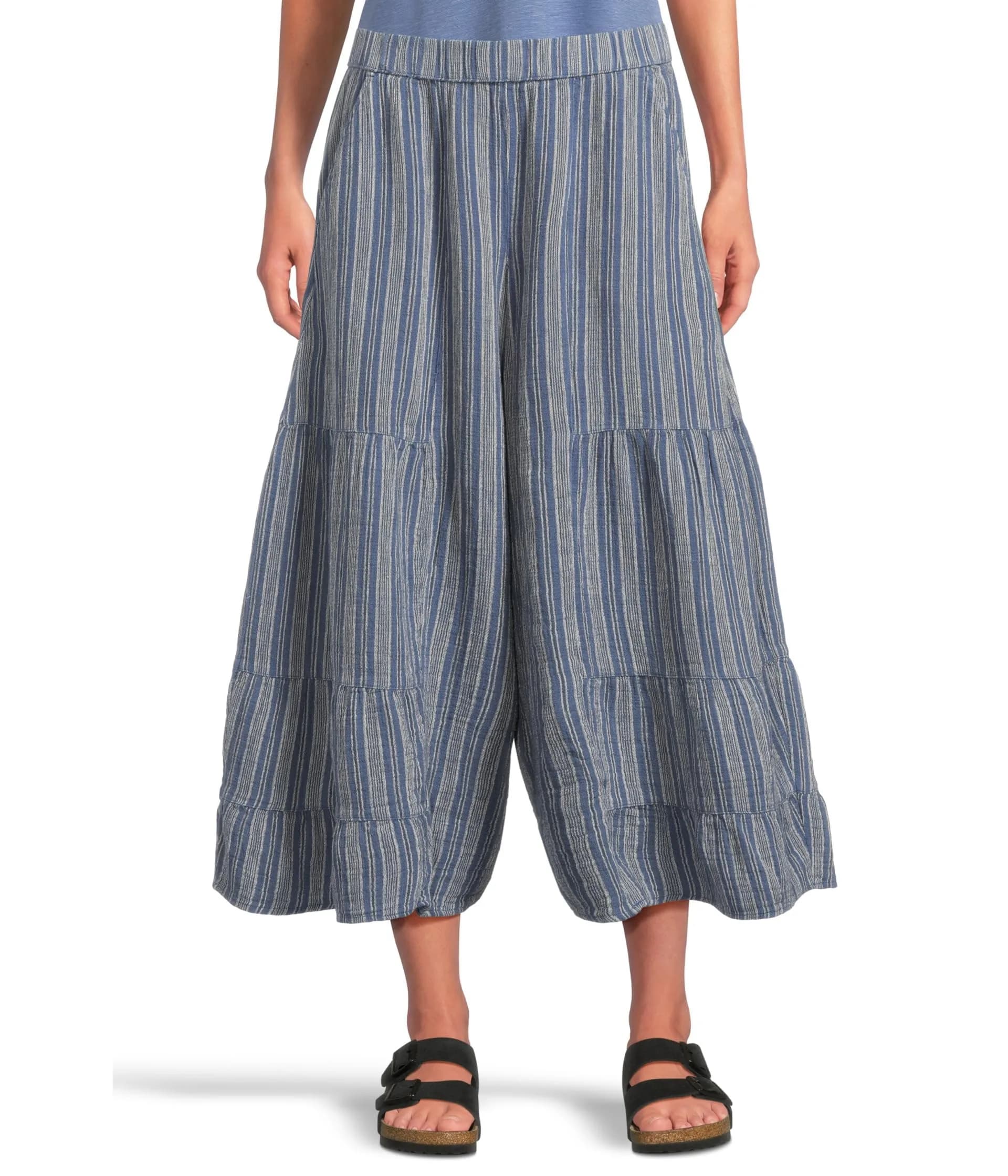 Toad&Co Tate Double Weave Palazzo Pants for Women - Hemp-Blend Construction - Encased Elasticized Waistband Kyanite Stripe MD (US 8-10) One Size | Relaxed Hemp-Blend Palazzo Pants — Kyanite Stripe