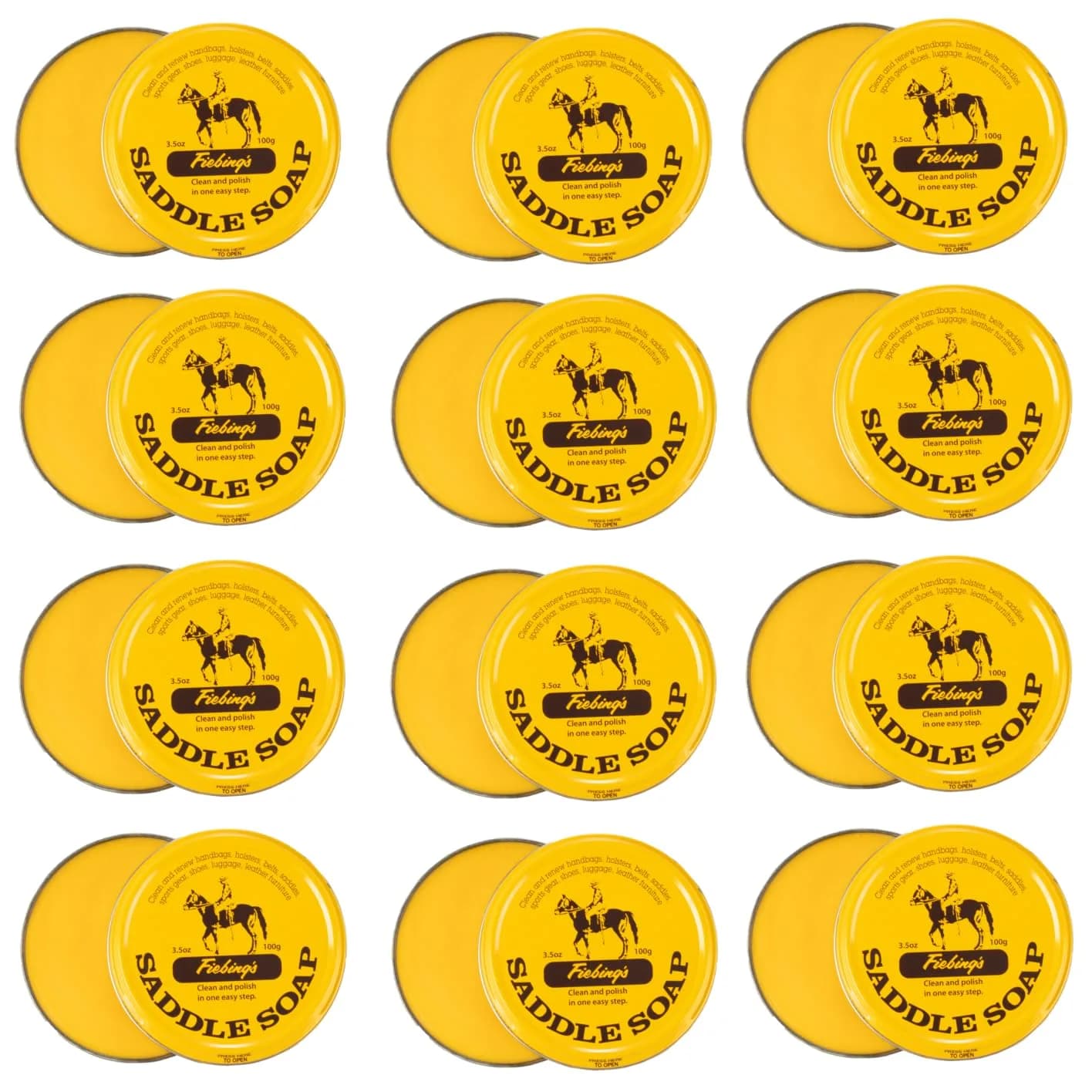 Fiebing's Yellow Saddle Soap 3.5 oz (12 Pack, 42 oz Total) | Leather Cleaner & Conditioner for Car Seats, Couches, Shoes, Purses - main product image