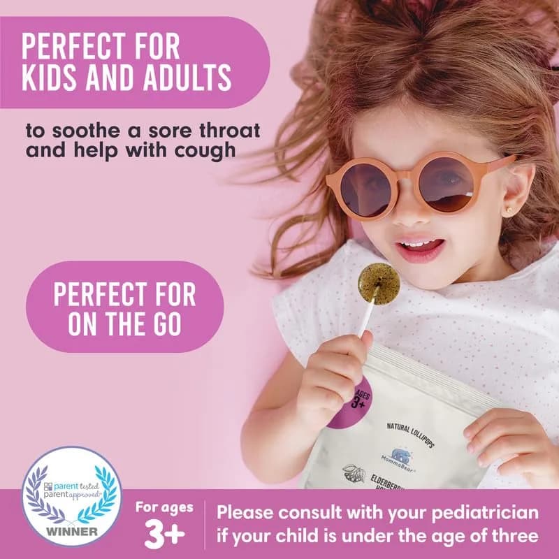 MommaBear Organic Kids Cough Lollipops 5pc | Natural Sore Throat Relief & Cough Drop for Kids 3+ thumbnail 5