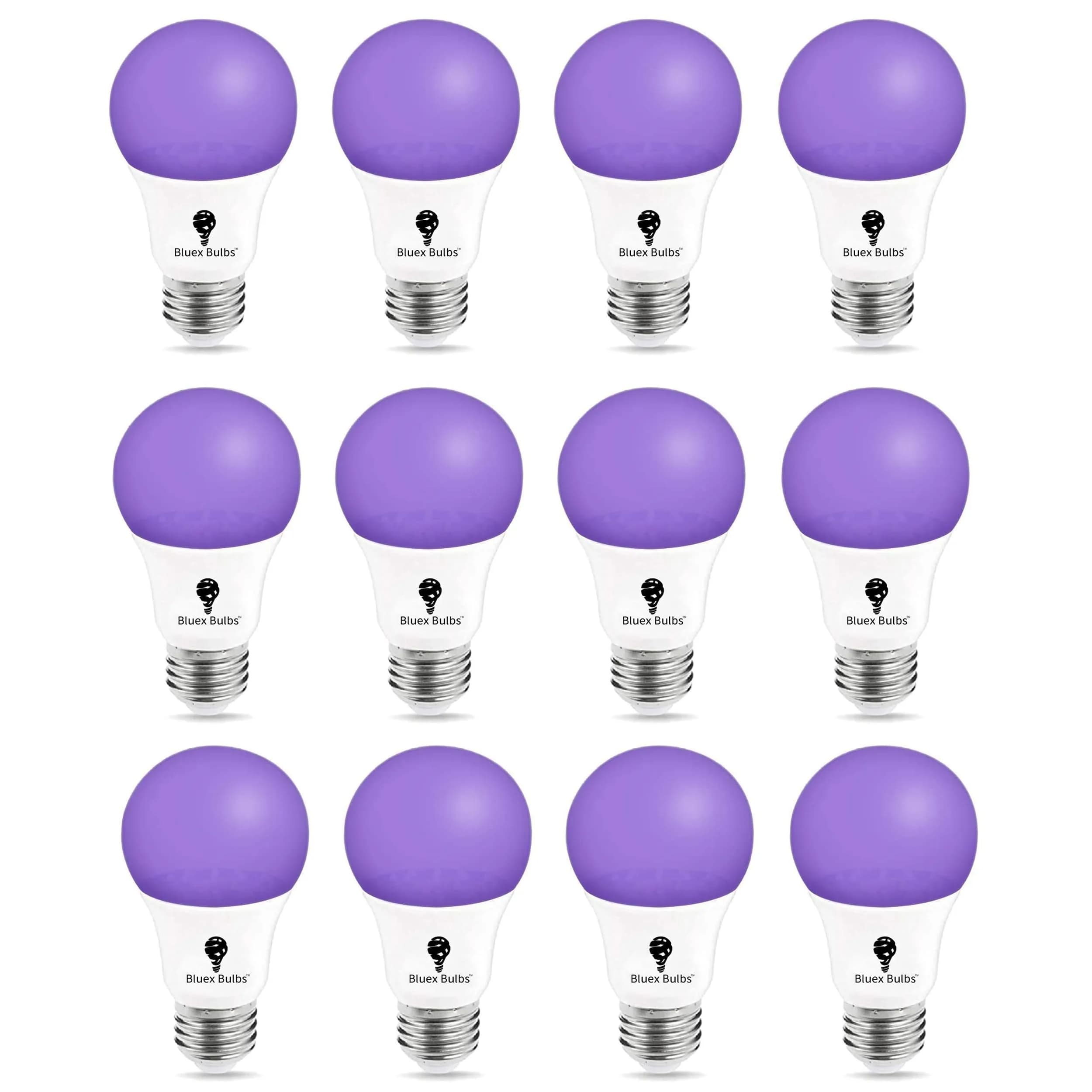 Bluex Bulbs 12 Pack LED Black Light Bulb 9W A19 E26 | Neon Glow in The Dark, Decorative & Energy Saving (70-120c) — 12-Pack